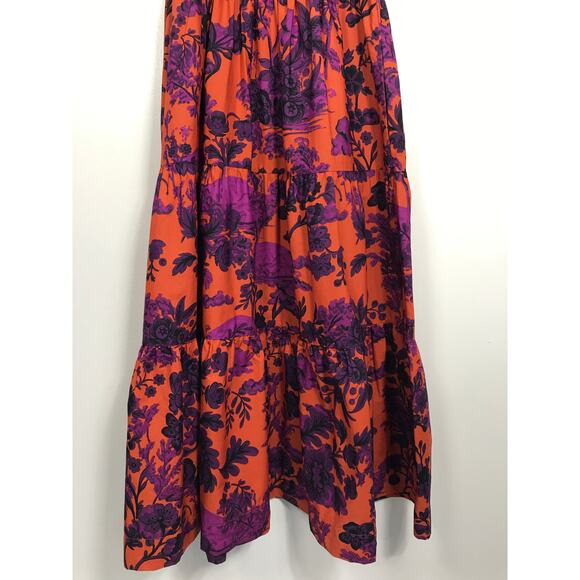 Anthropologie Women's M Somerset Puff Sleeve Maxi Orange Purple Floral Dress - Picture 8 of 15